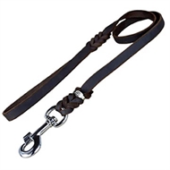 JHS Fedtgarvet læderline med indflettet kromkarabin Brun 8mm/130cm 